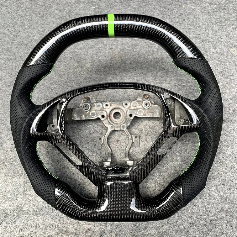 Flat bottom gloss carbon fiber steering wheel suitable for Audi B7 A5 S5 with black perforated leather sides yellow stripe