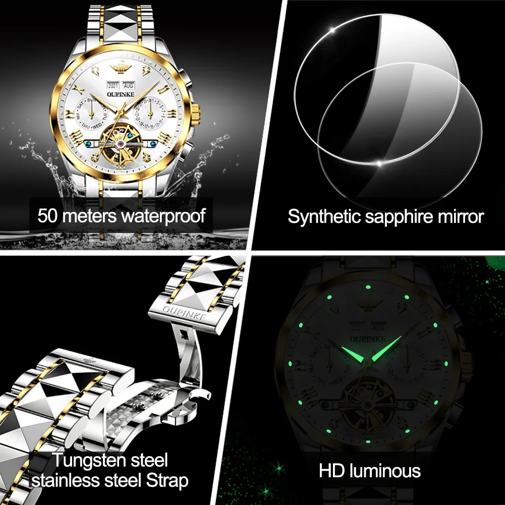 OUPINKE 3186 Skeleton Mechanical Men's Watch - Luxury & Waterproof