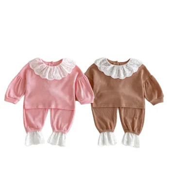 Girls' Hoodie Set Children's Autumn New Style Baby Waffle Long-sleeved Cotton Fashionable Two-piece Set