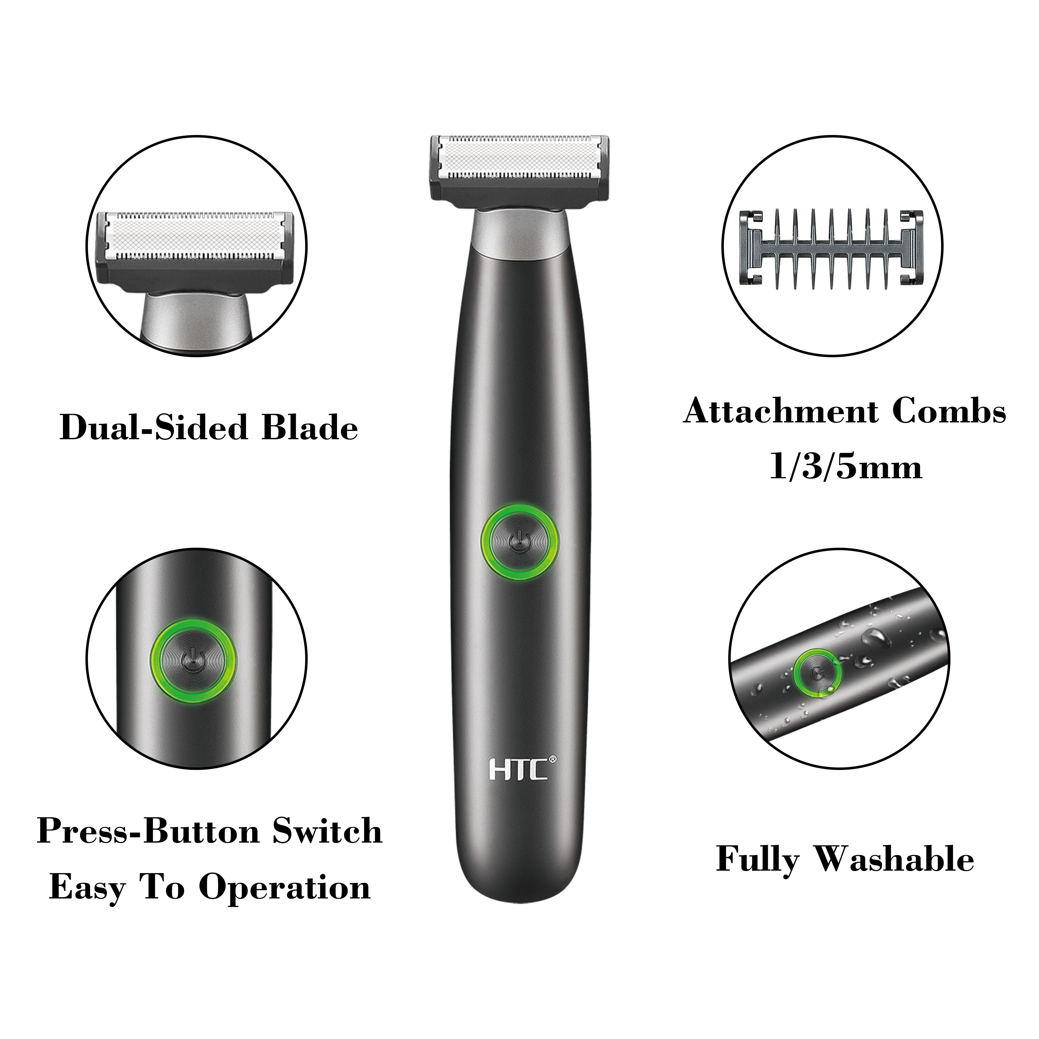 HTC GT-288 IPX6 Waterproof Dual Blade Men's Trimmer & Shaver