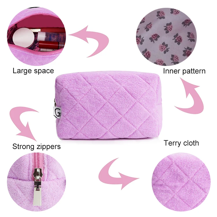Wholesale Custom Travel Small Green Quilted Cosmetic Pouch Towelling