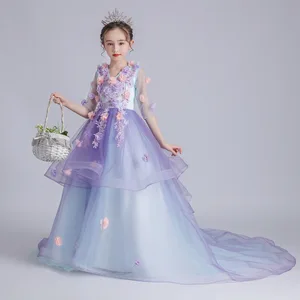 Multiple Styles 3D Flowers Embroidery Princess Dress for Girl Purple Flower Fairy Girls' Evening Gowns