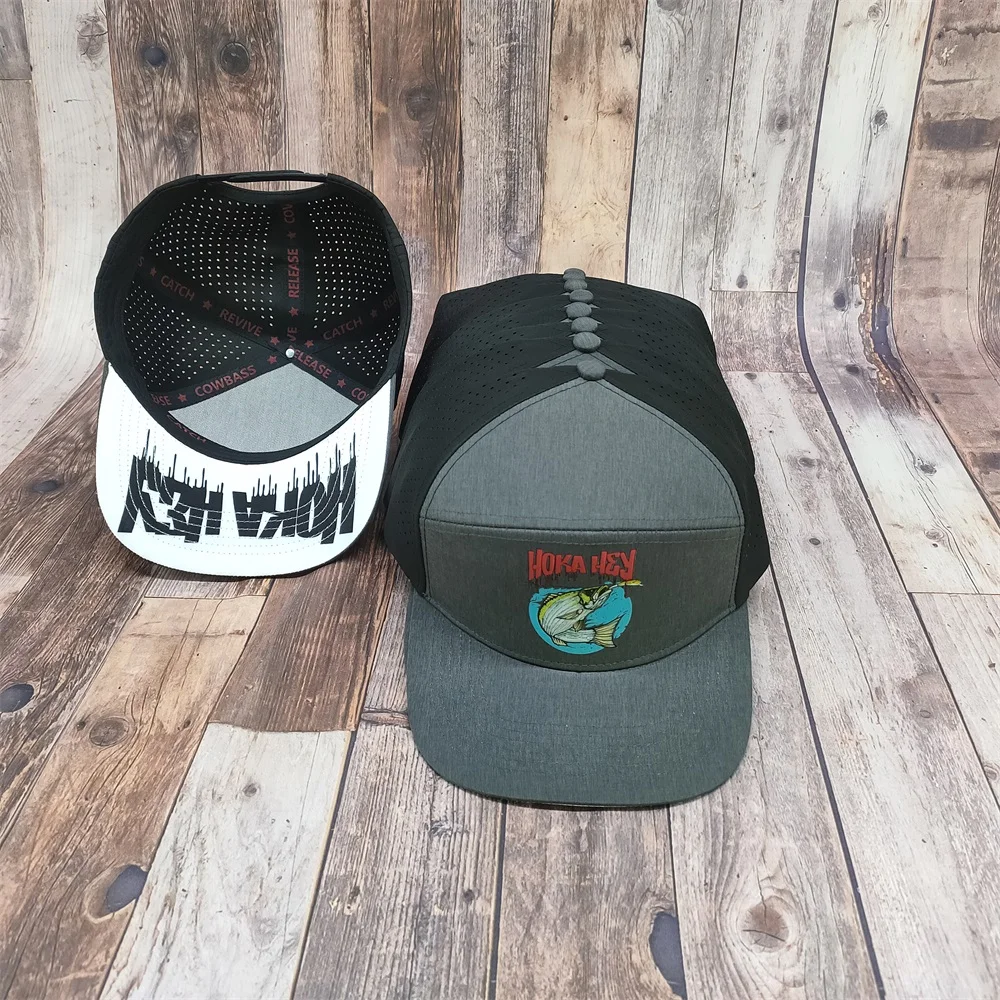 High Quality Custom Rubber Patch Performance Snapback Golf Hat Flat Bill Perforated Cap Hat