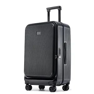 2026 New Arrival Front Opening Suitcase Large Capacity Multifunctional Trolley Luggage With Cup Holders Boarding Case