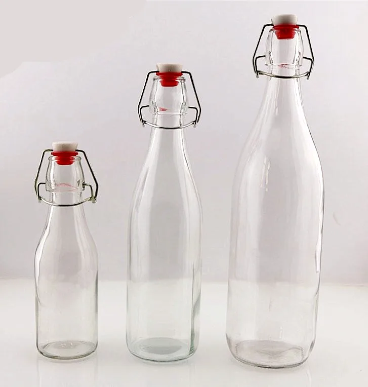 200ml 250ml 500ml 750ml 1000ml Water Juice square Round Glass Bottle with Clip Lock Cap