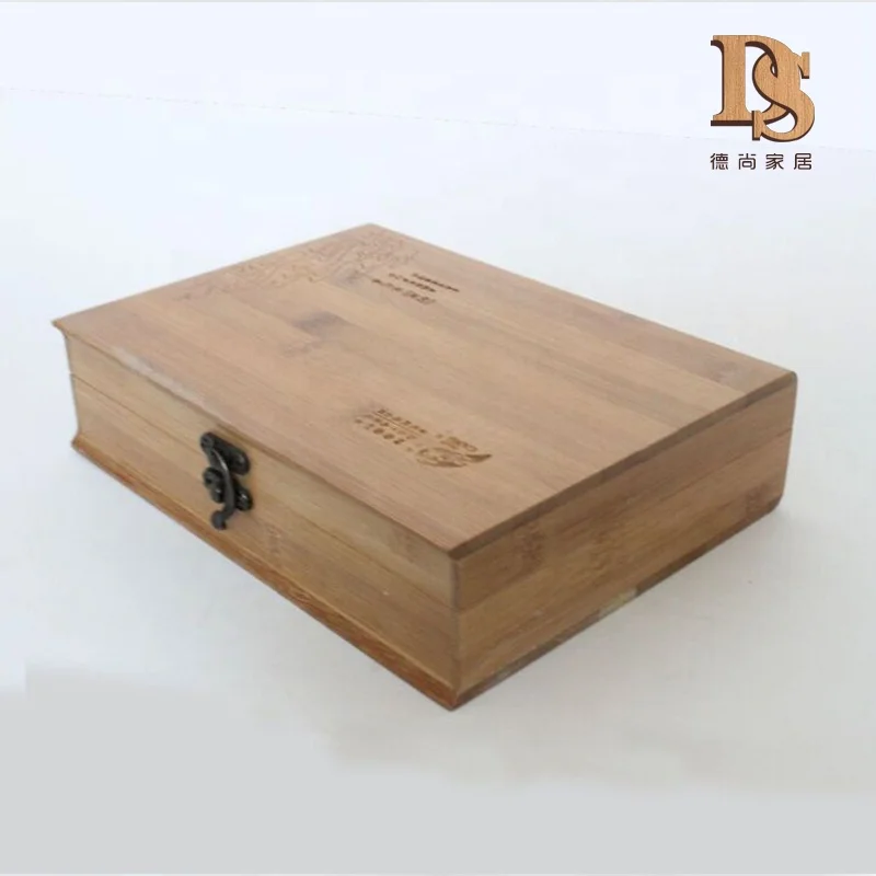 Роскошная прямоугольная бамбуковая книжная деревянная чайная коробка промышленного дизайна Персонализированная сосна для вина и