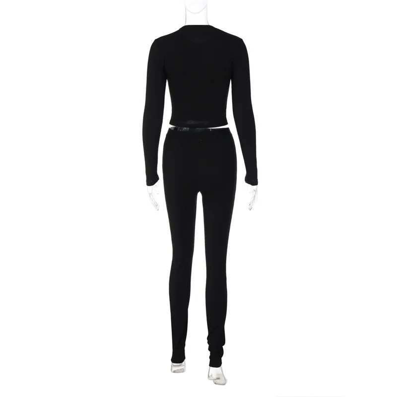 Lygens 11073 Solid Stretchy Long Sleeve O Neck Pants Women's Sets 2023 ...