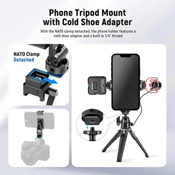 NEEWER Phone Clamp Clip Holder Metal Phone Tripod Mount with Cold Shoe Mount for RS4 RS3 Pro RS2 RSC2 Gimbal Stabilizer detail image