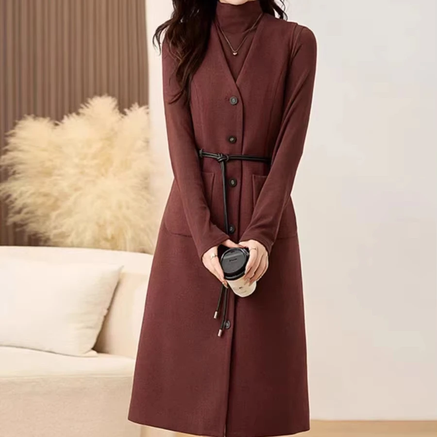 Women's Long-Sleeved Two-Piece Vest Dress for Autumn and Winter New Release with Temperament