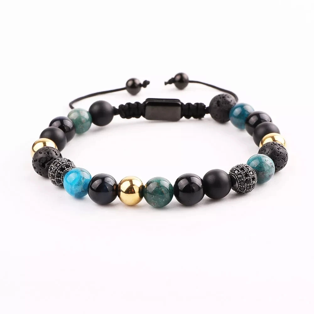 Men's Stone Bead Bracelet Set - Agate Beaded Bracelet, Handmade Adjustable Bracelet For Men, Gift Box