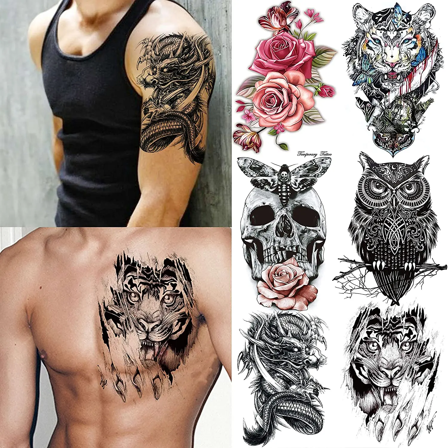 Временные тату-наклейки оптом водостойкие татуировки на заказ для мужчин с орлом совой волком тигром драконом львом