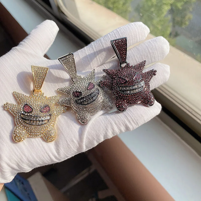 Hip Hop Iced Out Gengar Bling Ghost Alloy Gold Silver Color Pendant  Necklace for Men Women Jewelry With Chains