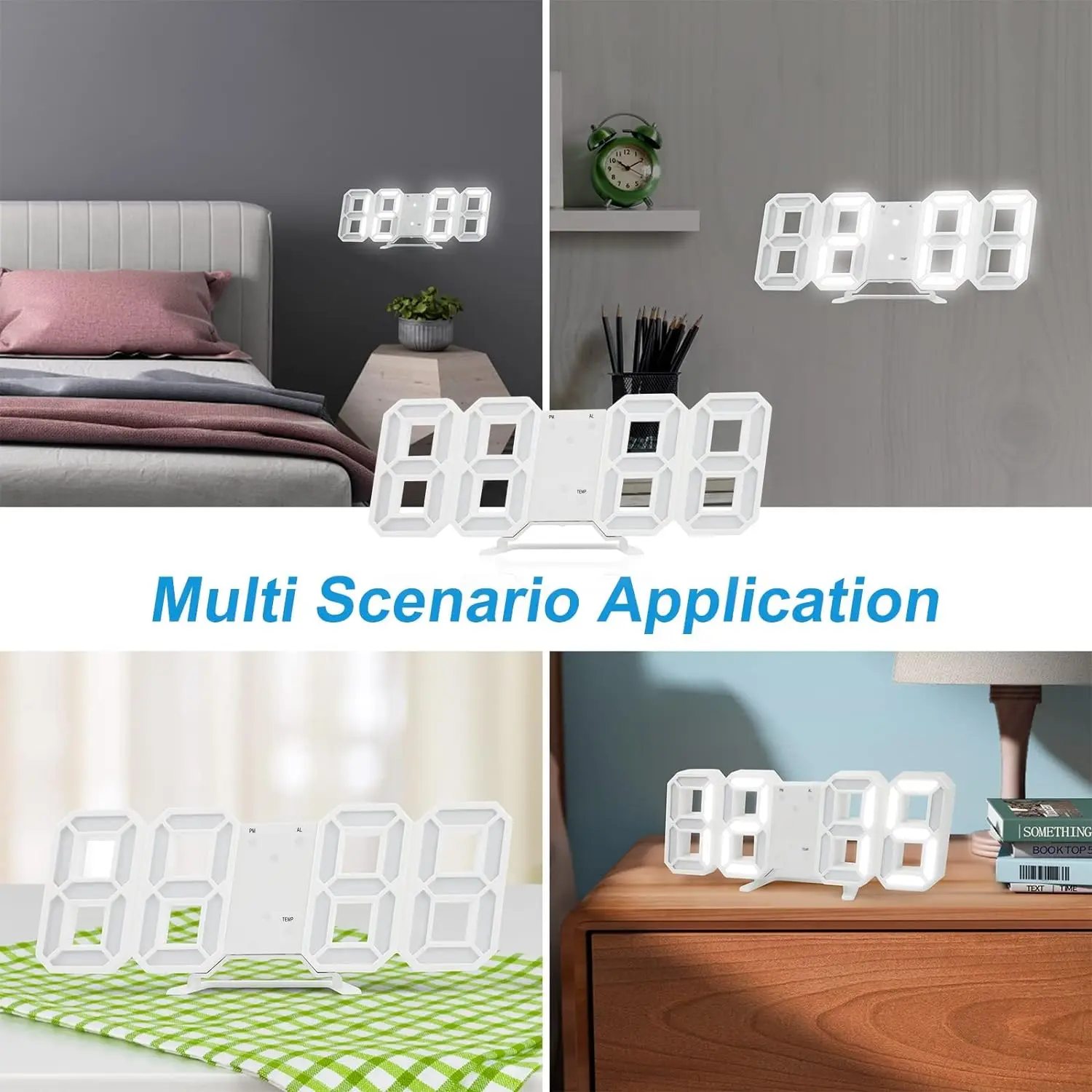 3D LED Digital Clock Wall Deco Glowing Night Mode Adjustable Electronic Table Wall Clock Decoration Living Room LED Clock