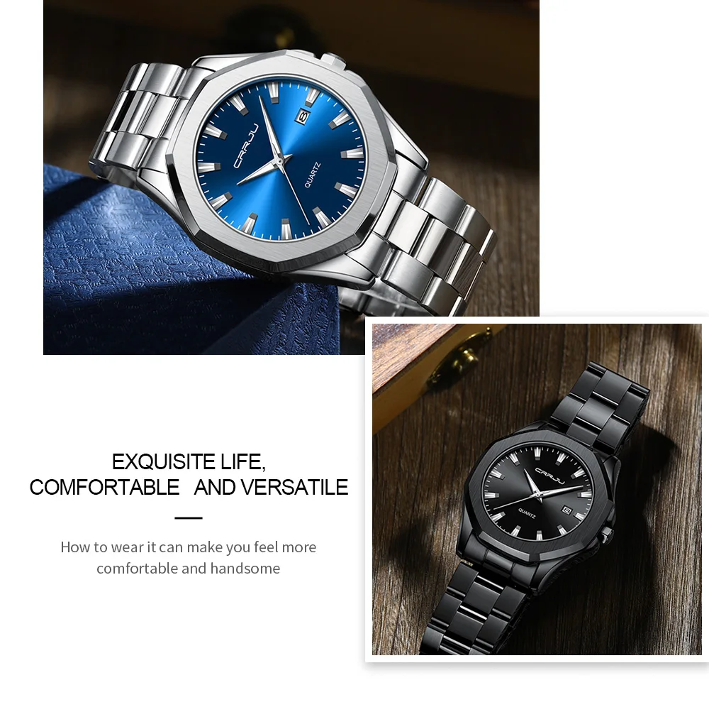 Crrju 5004 Men Watches Stainless Steel Trend Design Sport Watch Waterproof Big Dial Golden Luxury Japan Quartz Wristwatches