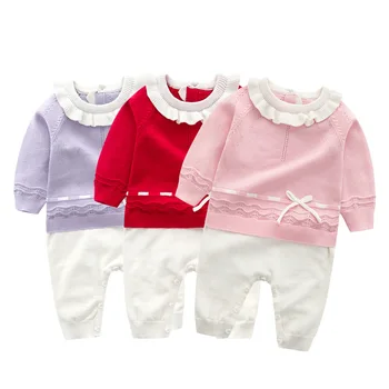 Cross-border Baby Wool Climbing Clothing Infant Clothes Baby Girl's Ruffled Sweet Knitted Hakha Clothes Baby's Jetsuit