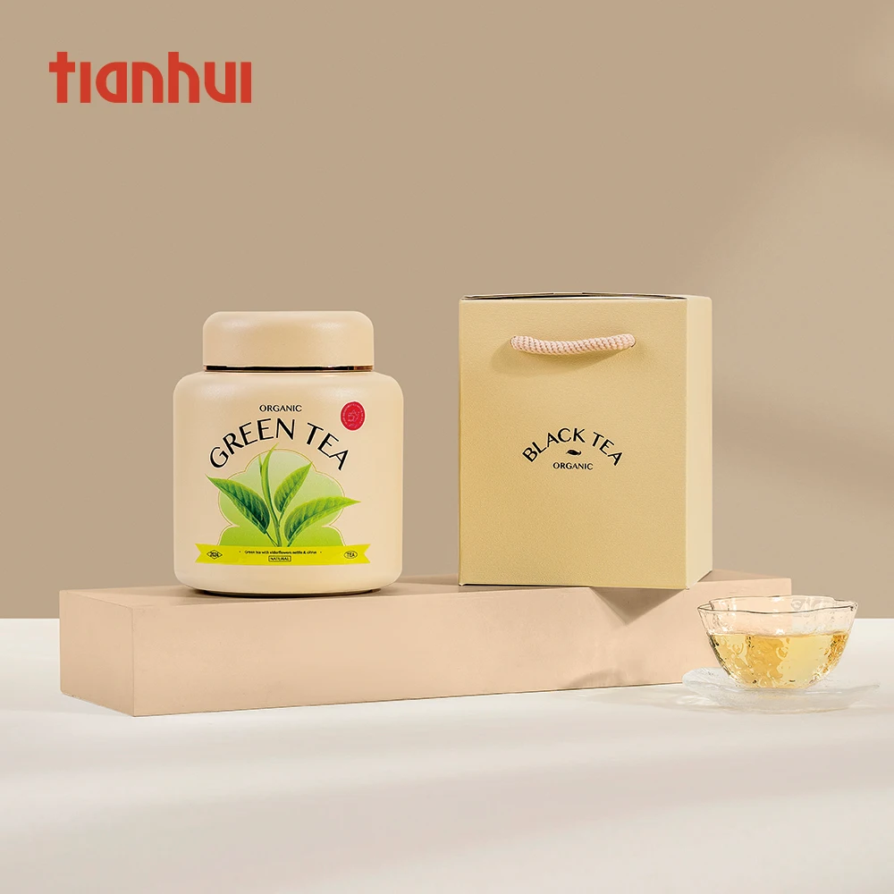 Tianhui Food Grade Airtight Cans White Large Cans Round Metal Canister for Green Tea Storage Set Packaging