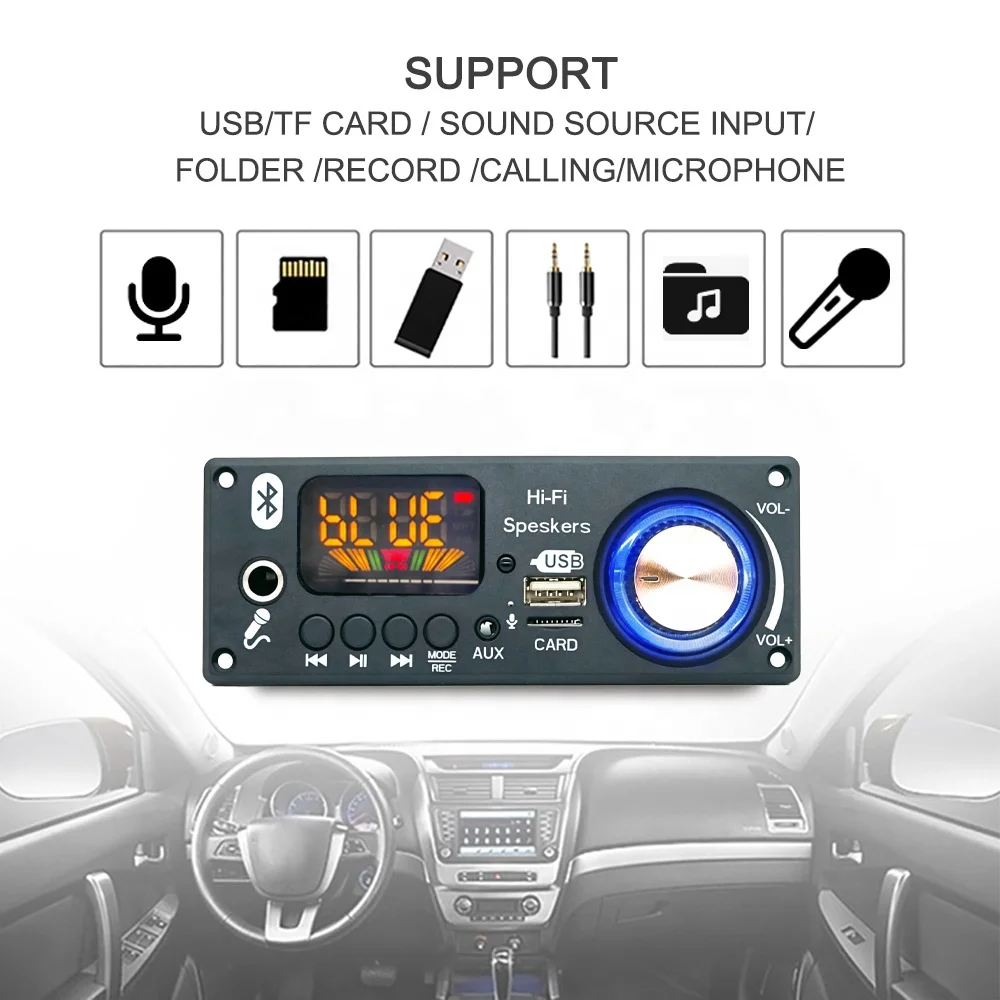 12V Bluetooth Speaker Module MP3 Music Player Audio Decoder Board Calling Recording With Microphone Function
