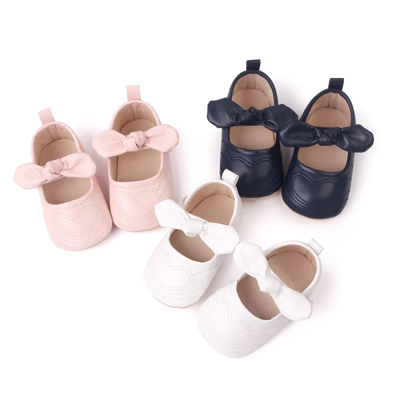 Heart-shaped Bow Mesh Breathable PU Leather-top Soft Soled Princess Toddler Shoes for Baby Girls