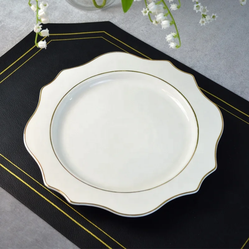 Ceramic Porcelain Gold Rim Serving Plates Back to School 8inch 10inch Customized Color Handpainted Dish with Your Logo