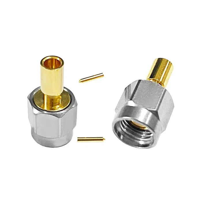SMA Male Crimp Solder Connectors 10-Pack - 50 Ohm Gold Plated For RG58 RG400 Coaxial Cable