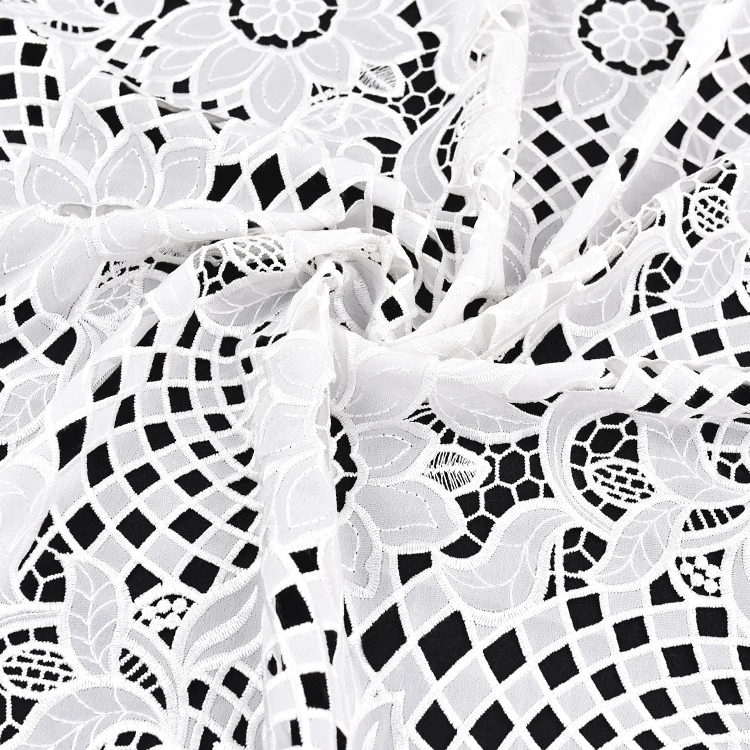 New Polyester White Trim Embroidered  Lace Embroidery Fabric for Women Party Dress Embroidery Lace Fabric