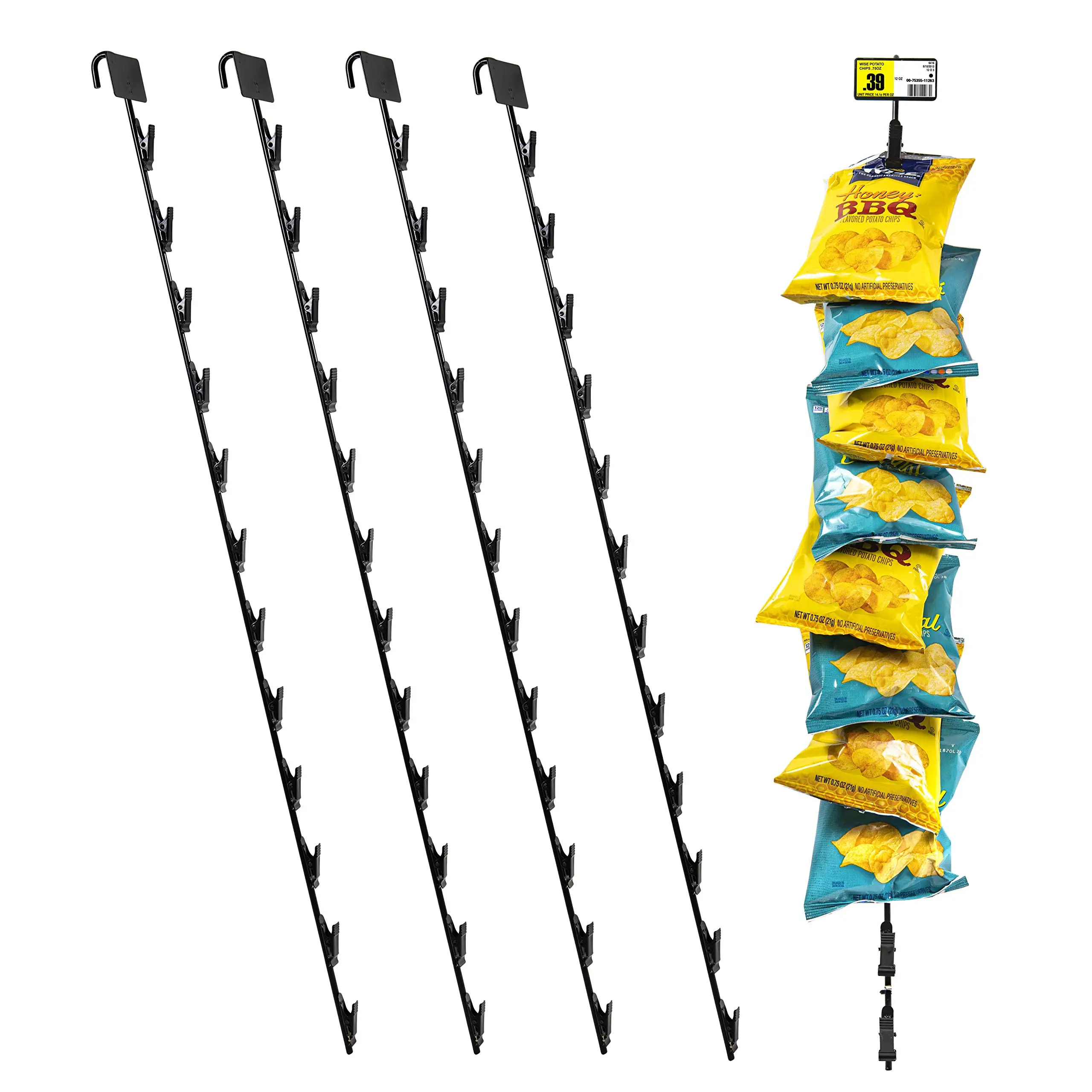 12 Station Hanging Merchandise Strips with Hooks 31 Inch Metal Display Clip Strips for Retail Display with Label Header