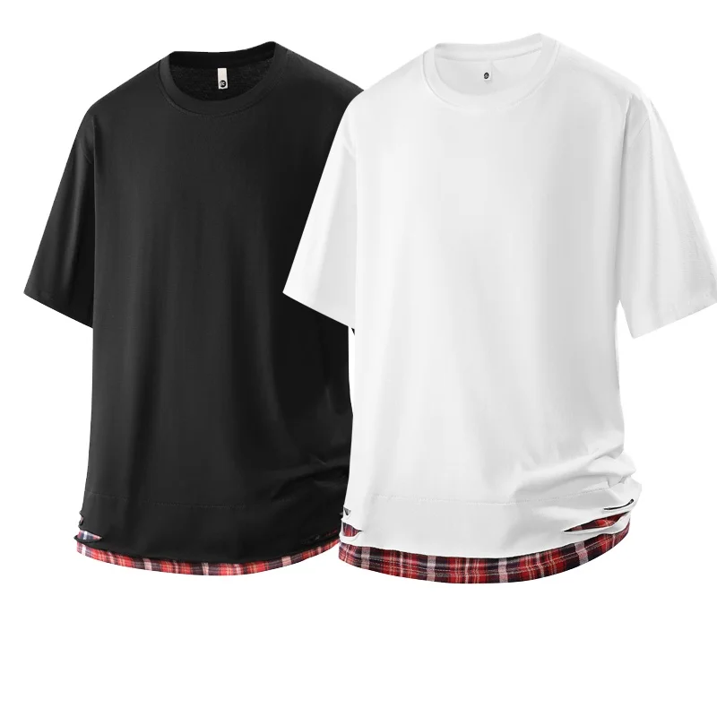 Stylish solid hem 100% cotton crew neck breathable t-shirt, casual unisex streetwear.
