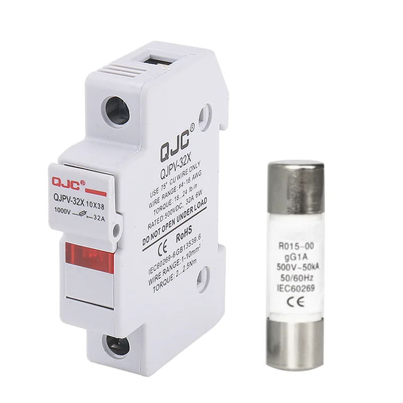 QJC PV System Solar PV Fuse Holder  Dc 1000V 16A 25A 32A 63A 100A Single Phase Dc Fuse Holder with Fuse Core