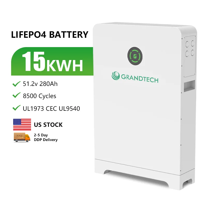 Stoc SAM Bac Leagtha ar an Bhfalla 48V 280Ah 15kwh 51.2v 15kw Stóras Fuinnimh Baile Lithium Ion Bataireí Athluchtála Lifepo4 Bataireí Stórála Ghrian