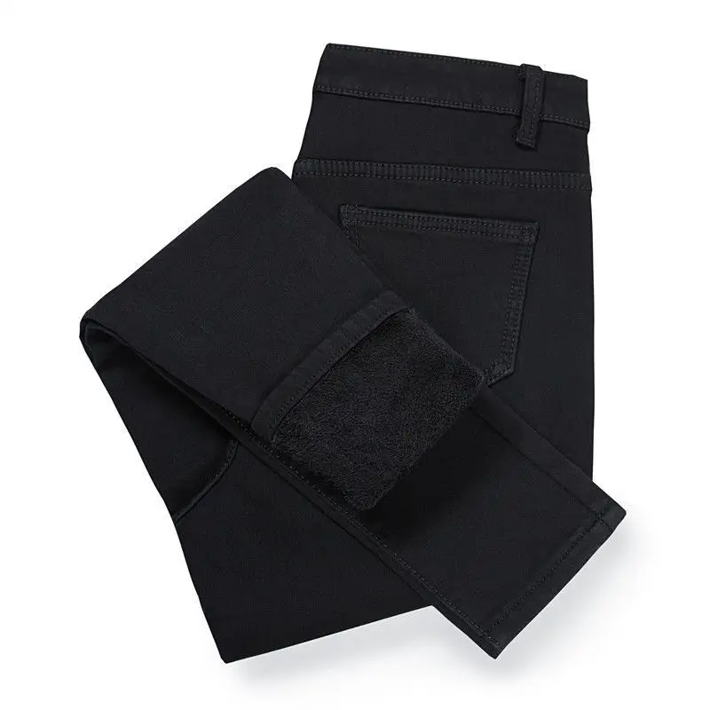 Autumn Winter High Waist Denim Pencil Pants Women Fleece Lined Thickened Stretchy Skinny Fit Quick Dry Outer Wear Warm