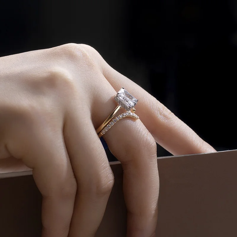 Custom Jewelry 18K Solid Gold 2ct Radiant Diamond Wedding Ring Set Diamond Jewellery Stackable Lab Grown Diamond Rings