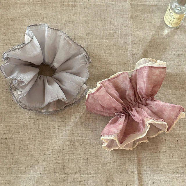 Ins-style Rose Pink Double-layer Hair Rope Simple High-end Fabric Hair Elastic Band Gentle Exquisite Large Flower Style Hair Tie