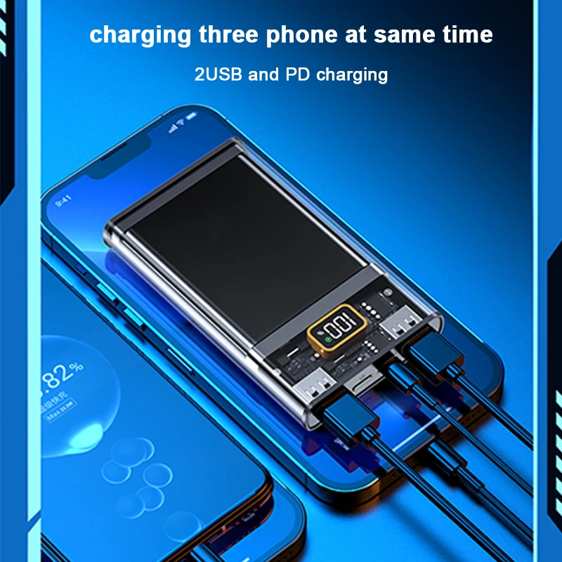 Power Bank Mini Small Size 10000mah Transparent Design Pd 22.5w Custom