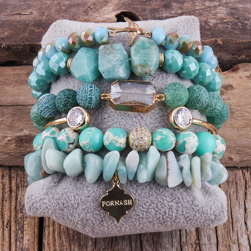 Handmade Gold Plated Druzy Cross Beaded Bracelet Set Necklace