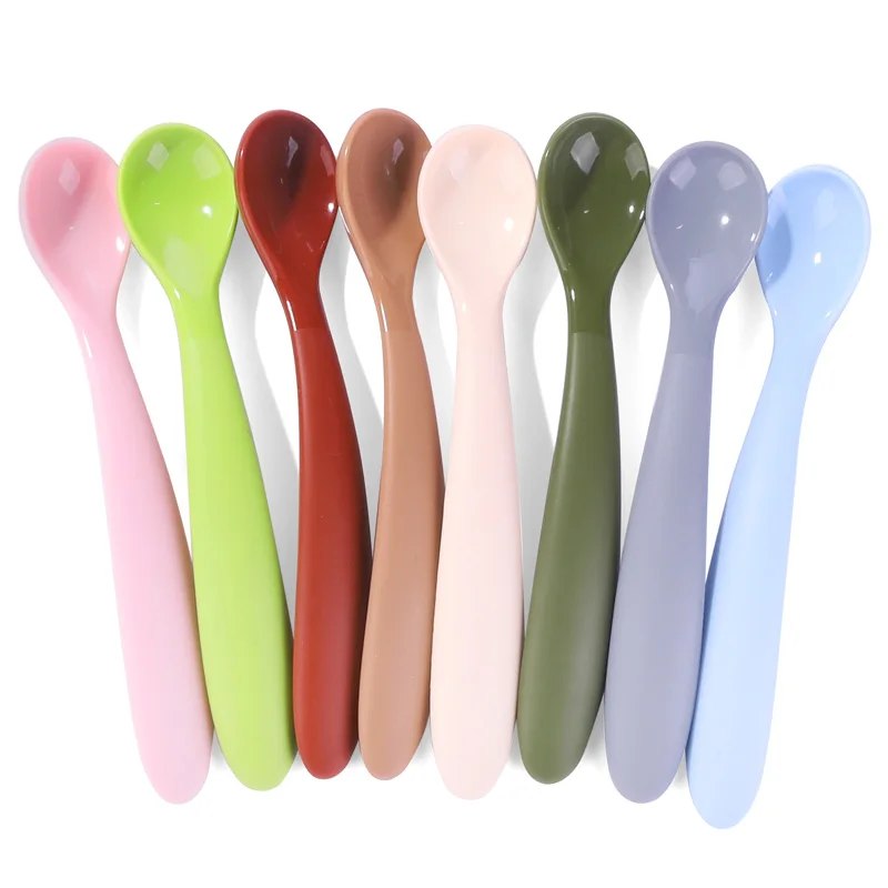 Hot Sale Safety BPA Free Cucharas Set Mini Feeding Wooden Spoon Silicone Baby Spoon Fork Set For Training