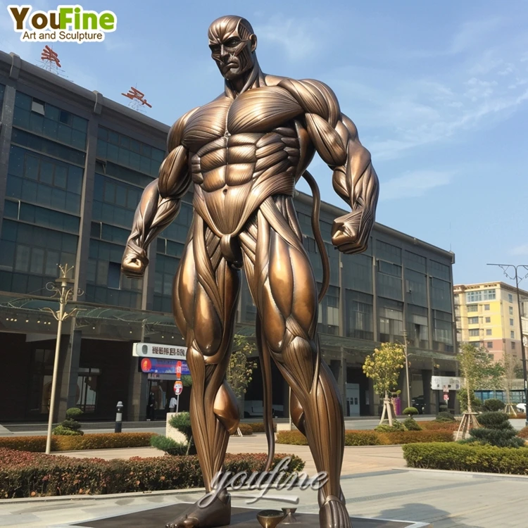 高品質の等身大ストリート彫刻スポーツフィギュアブロンズマッスルマン