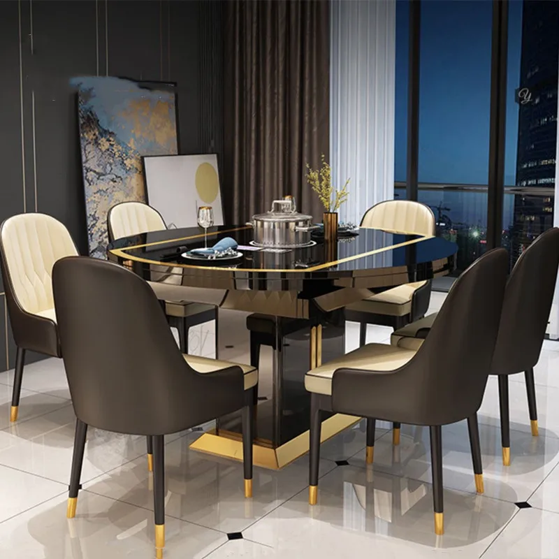 Multifunctional Retractable Folding Dining Table Induction Cooker Round Dining Table Dining Table and Chair Combination