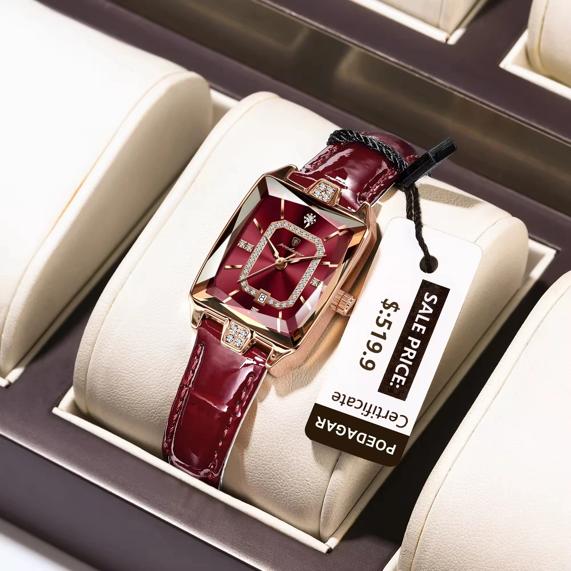 Poedagar 785 Luxury Diamond Leather Women's Watch