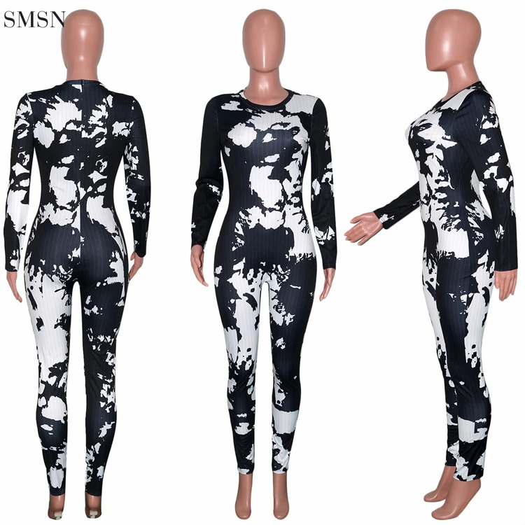 High Quality Long Sleeve Tie Dye Print Jumpsuit Women 2021 Womens Jumpsuits Winter Rompers Women Jumpsuit