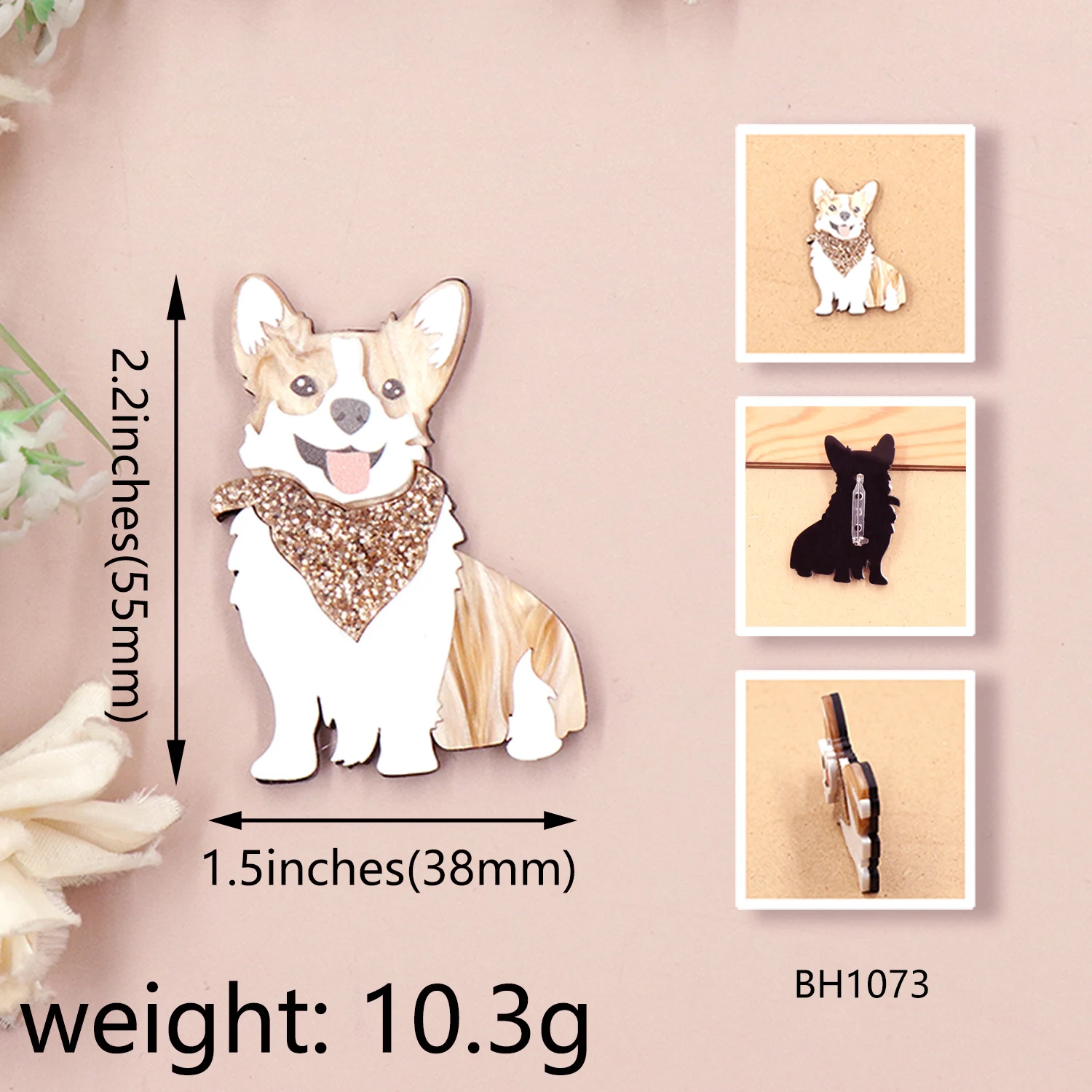 Customized MD155BH1073 Customized New Arrival Corgi dog Brooch (Safety Pin) cute Laser Cut Acrylic Jewelry Handmade factory