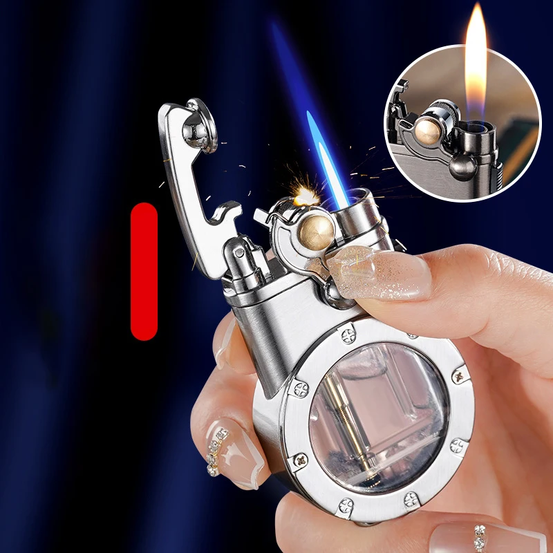XF4701 Modern Swing Arm Dual Fire Switching Open Flame Lighter Metal  Transparent Gas Chamber Windproof Cigarette Lighter
