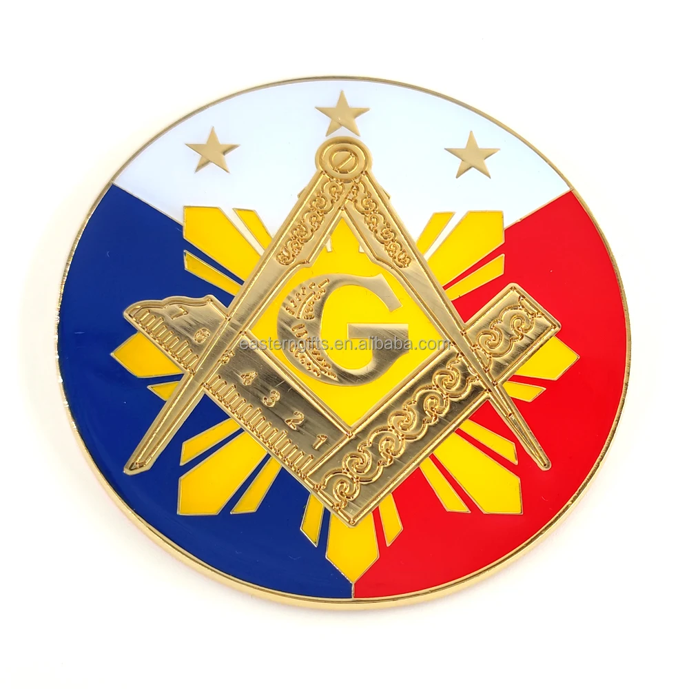 Custom Masonic Badge Philippine Flag Mason Round Metal Masonic Auto Car ...