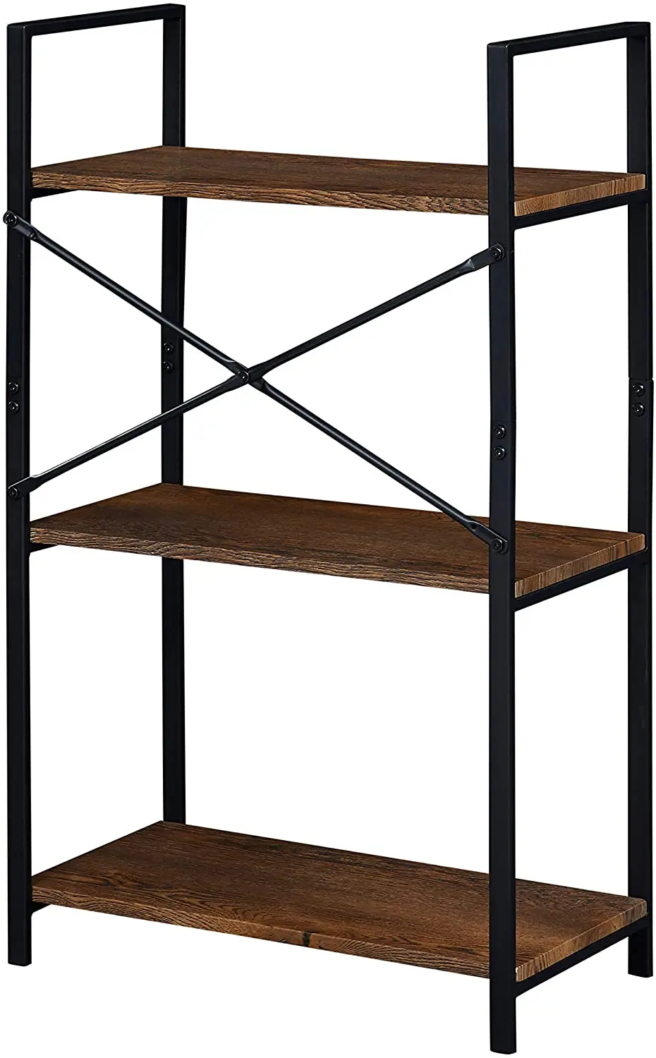 FOLUBAN Small Bookshelf, 3 Tier Open Book Shelf, Rustic Wood and Metal  Shelving Unit for Small Space, Oak