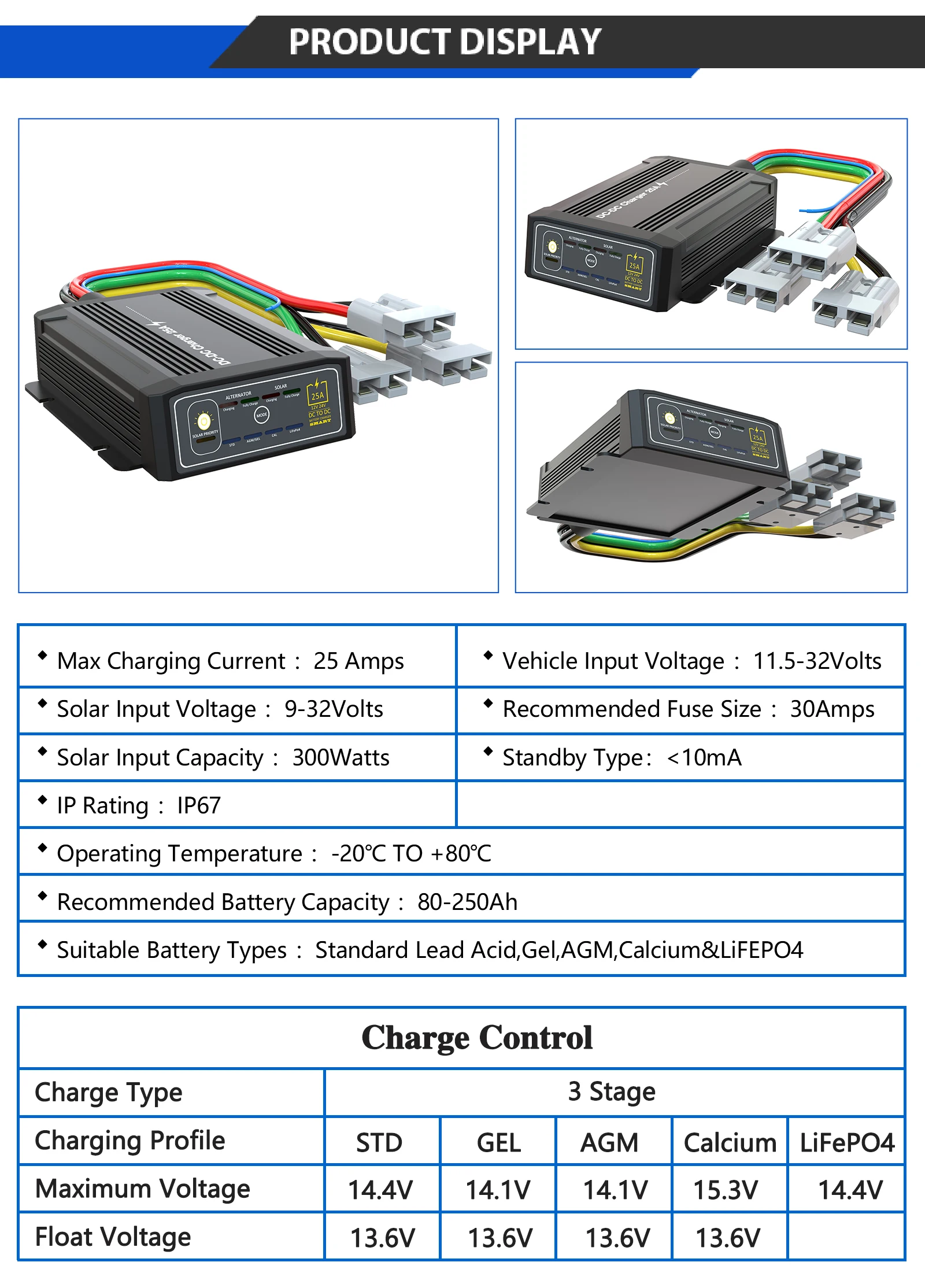 Factory Price 25a Dc To Dc Charger Truck Boat Lifepo4 Battery Dc