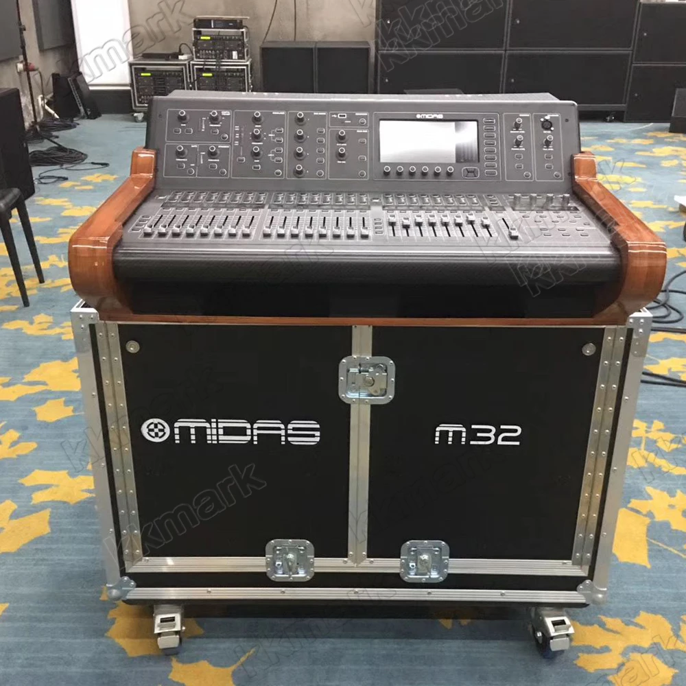 KKMARK Flip Flight case for Midas M32 M32R Behringer X32 Wing Yamaha Allen Heath QU6 QU7 Mixer with Computer Table
