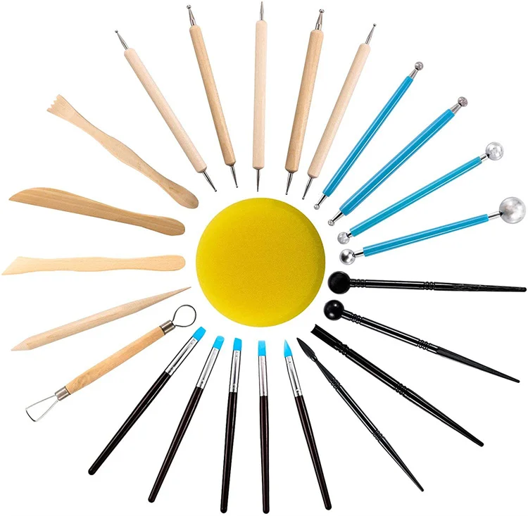 24PCS Polymer Clay Tools with Air Dry Clay Tools Ball Stylus Dotting Tools Rock Painting Kit for Sculpture Pottery