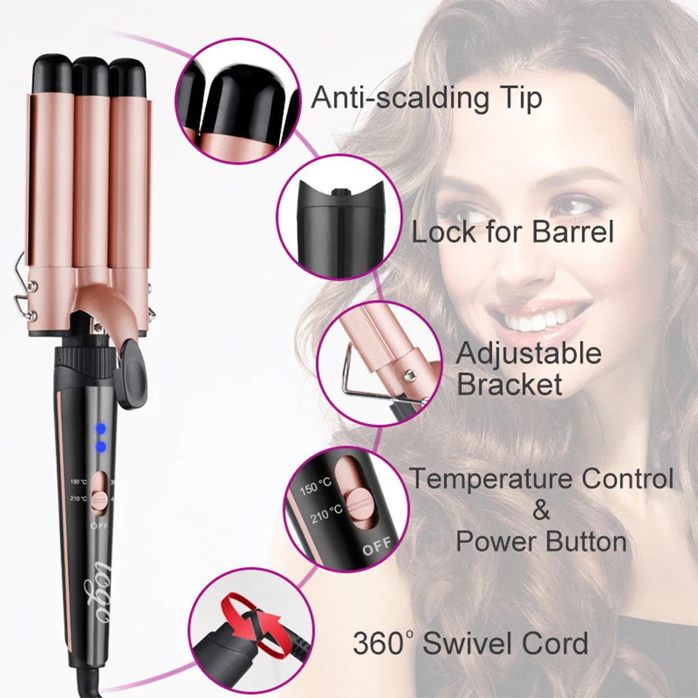 Interchangeable Led Display Curling Iron Rotating Electric Ceramic Home ...