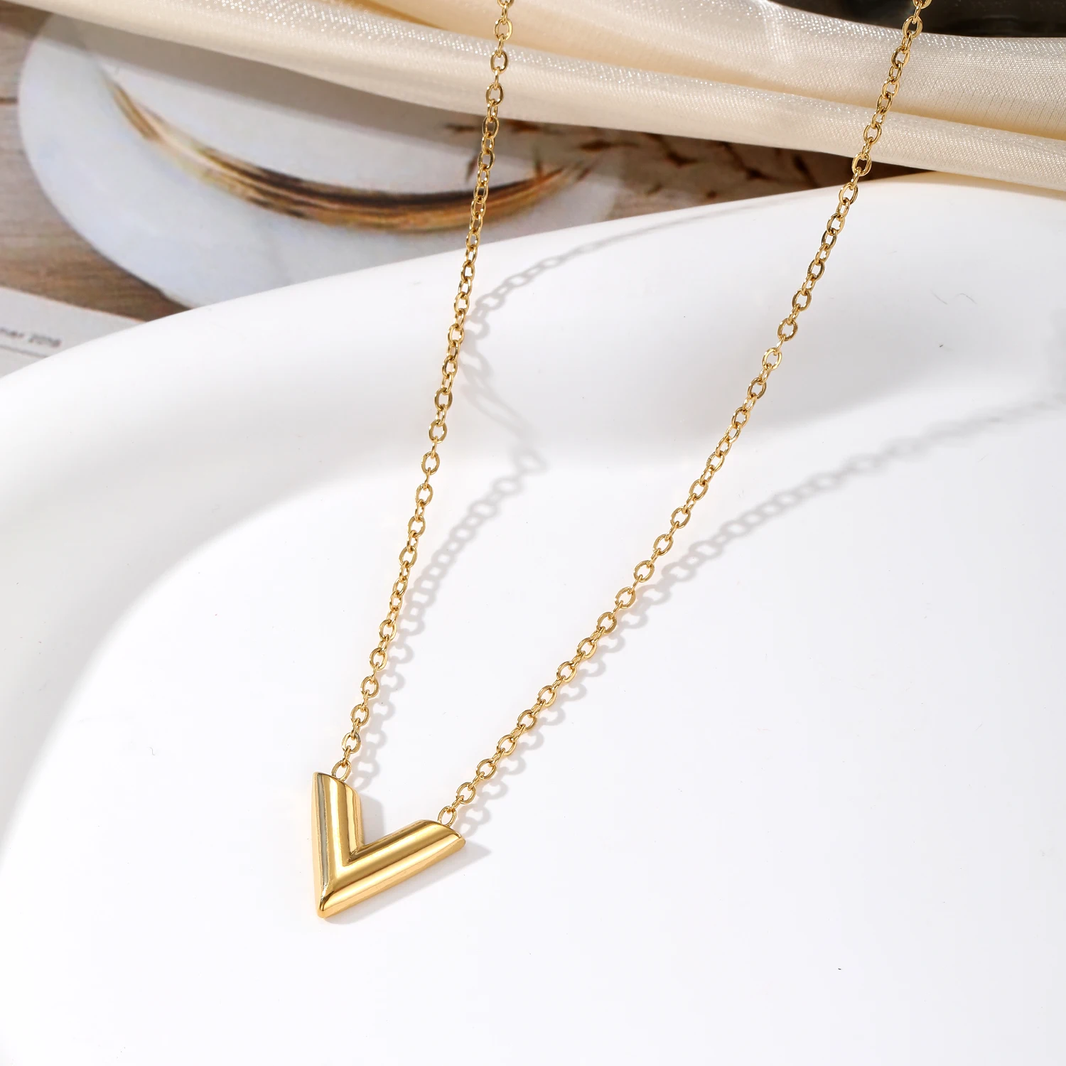 KISSWIFE Hip Hoop Gold Plated V Shape Necklace Women Girls Stainless Steel  Jewelry V Letter Charm Necklace