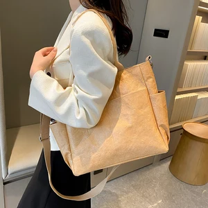 Customized logo Large Capacity Portable Tyvek Ladies Hand Side Shoulder Bags Canvas Retro Handheld Tote Bag for Women