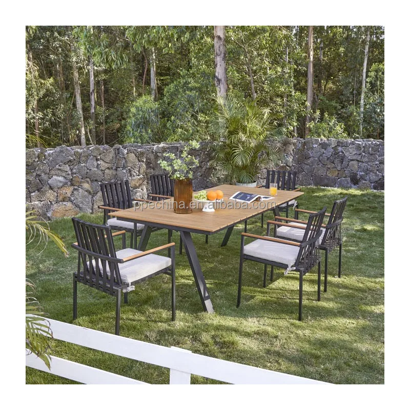 Modern new aluminum outdoor garden furniture dinning set rectangular outdoor dinning table and chair